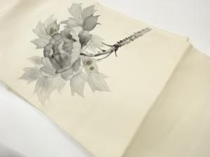 作家物　塩瀬金彩手描き抽象牡丹模様名古屋帯